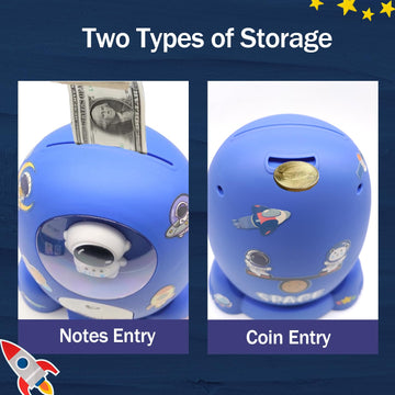 Rocket Ship Piggy Bank For Boys Money Safe Astronaut Piggy Banks For Kids Cash Coin Can Atm Bank Coin Money Bank For Kids With K