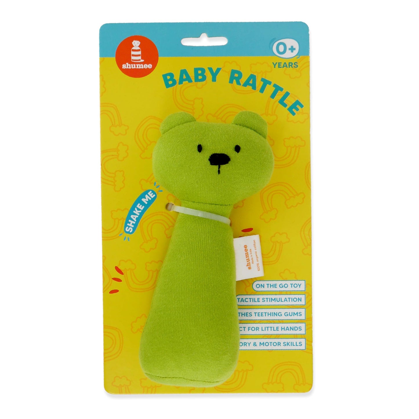 Shumee Bear Plush Rattle | (0+ Months) | Newborn Baby Cotton Soft Toy Rattle | Baby Sensory And Teething Toy | Fine Motor Skill