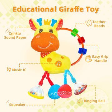 Baby Sensory Toys 0-6 3-6 Months,Infant Baby Musical Stuffed Animal Activity Soft Toys, 3+ Months Rattles Teething Toys For Babi