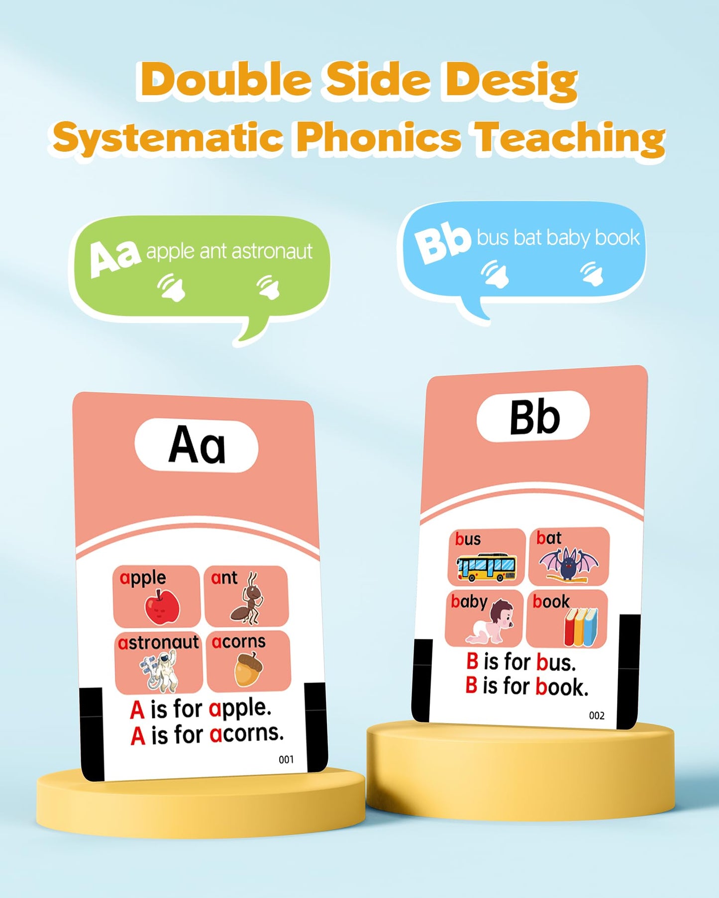 Airbition Phonics Talking Flash Cards for Toddlers 2-8, 252 Words, CVC Blends, Long Vowel Sounds, Montessori Language Learning Toys, Blue