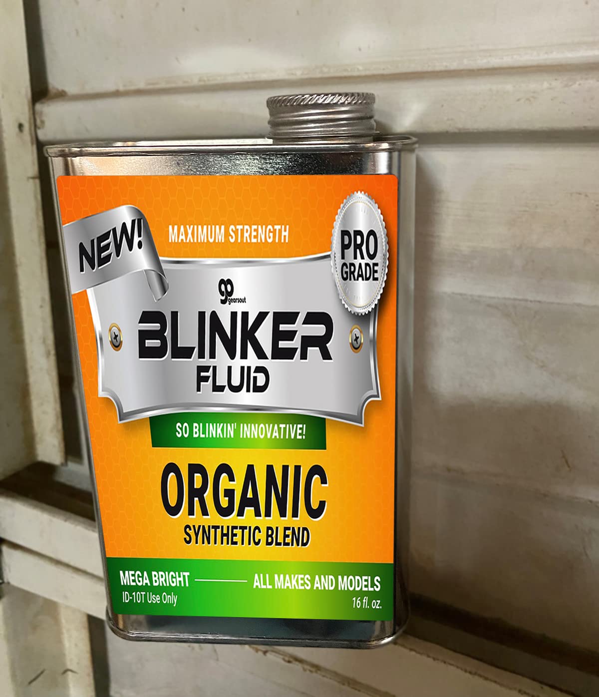 Gears Out Blinker Fluid - 32oz Professional Grade Metal Joke Gift - Funny Car Prank - Blue
