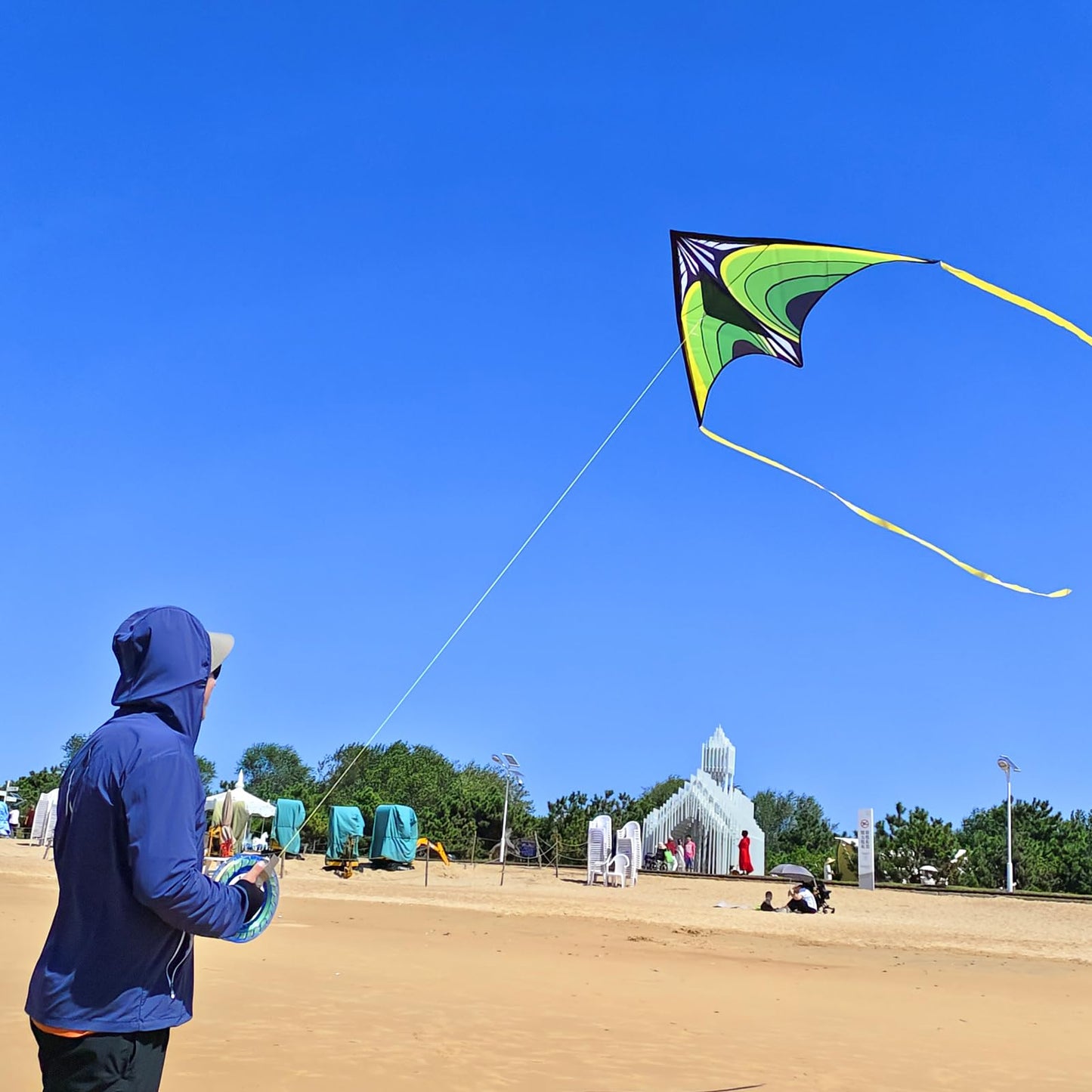 Simxkai Large Delta Kite For Kids & Adults, Easy To Fly For Boys & Girls, For Beginners Handle Included (Green)