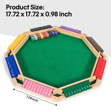 Vamslove Colorful Shut The Box Dice Game for 2-8 Players - Wooden Board Math Game with 16 +6 Dices - Fun for Kids & Adults