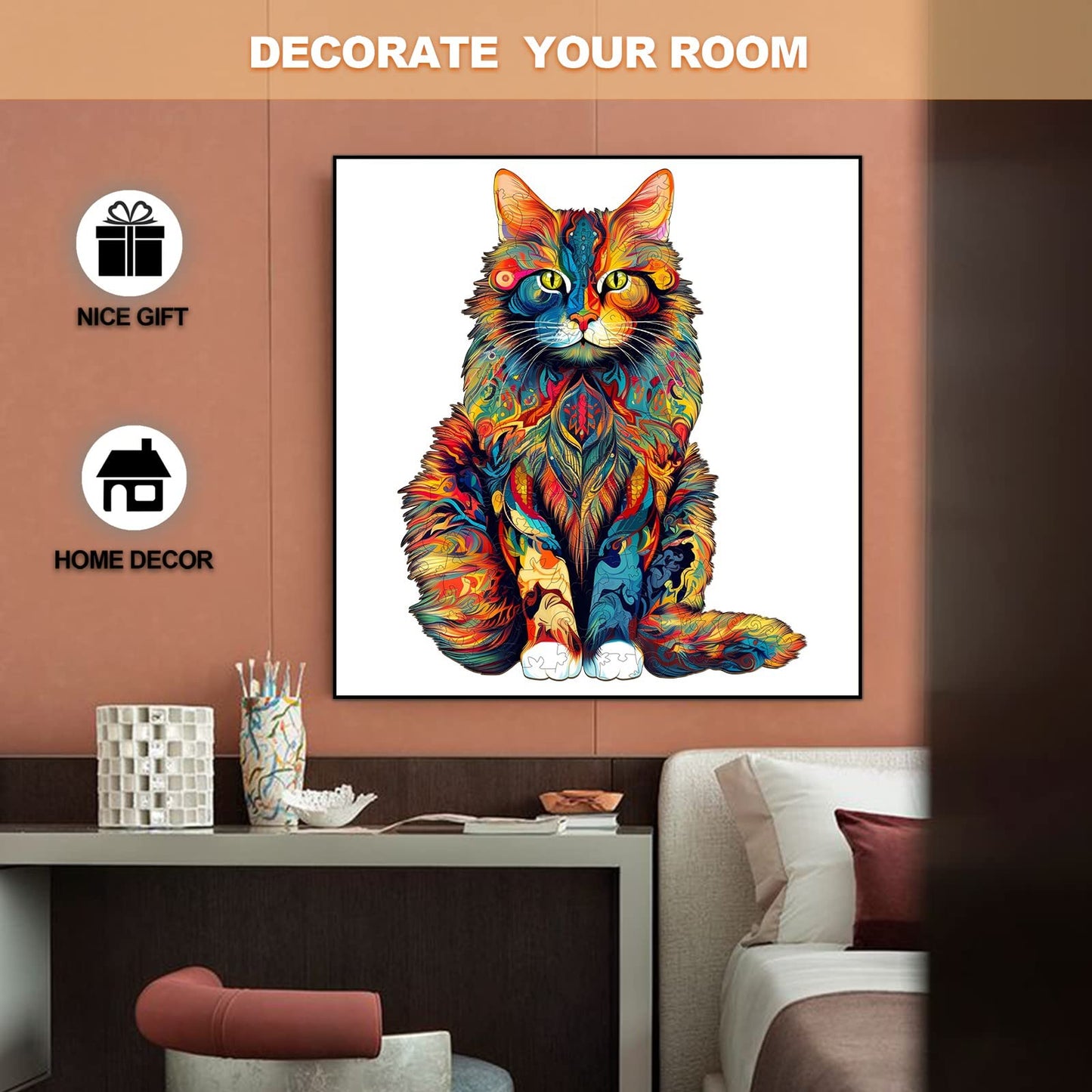 Woodbests Wooden Puzzle For Adults, Maine Cat Puzzle (L, 300Pcs, 16.5'X13.2') Beautiful Wooden Box, Wooden Jigsaw Puzzles Unique Shape, Birthday Gifts For Adults And Kids Family Game