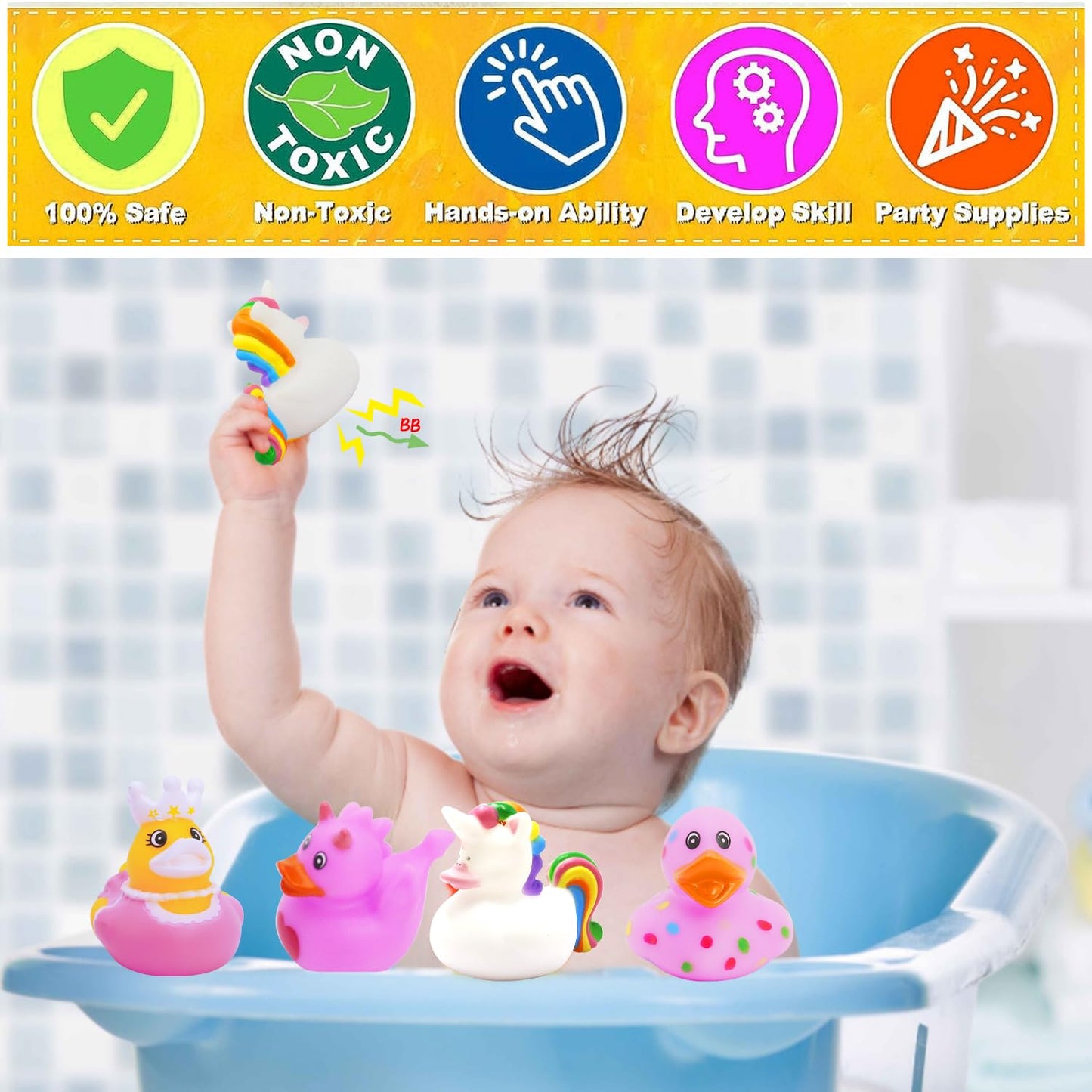 Rubber Ducks Toy Duckies For Girls,12Pack Ducking Pink Rubber Duck In Bulk, Ducks For Unicorn Ducks Baby Bath Toys, Birthday Par