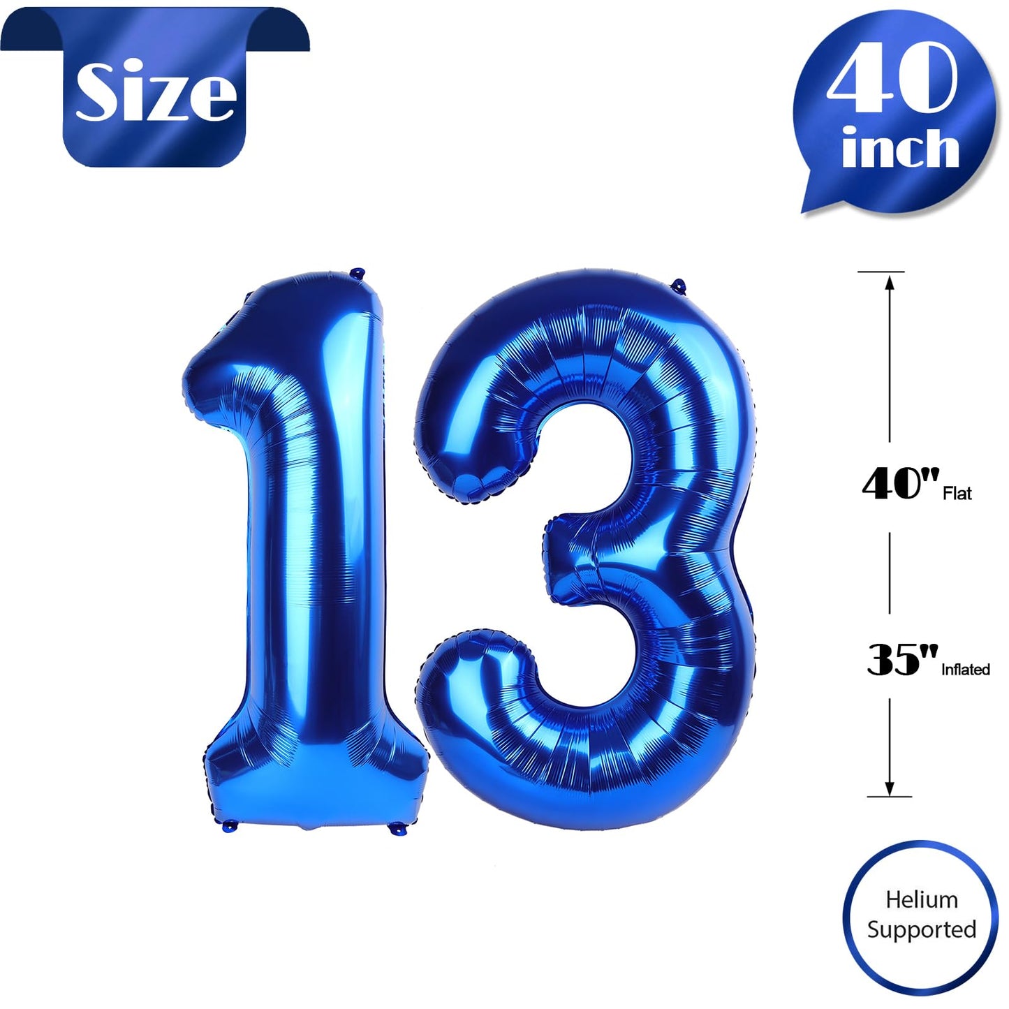 13 Balloon Number, Metallic Blue Number 13Th 31Th Birthday Balloons 40 Inch, 13 Or 31 Years Old Metallic Blue Birthday Decoratio