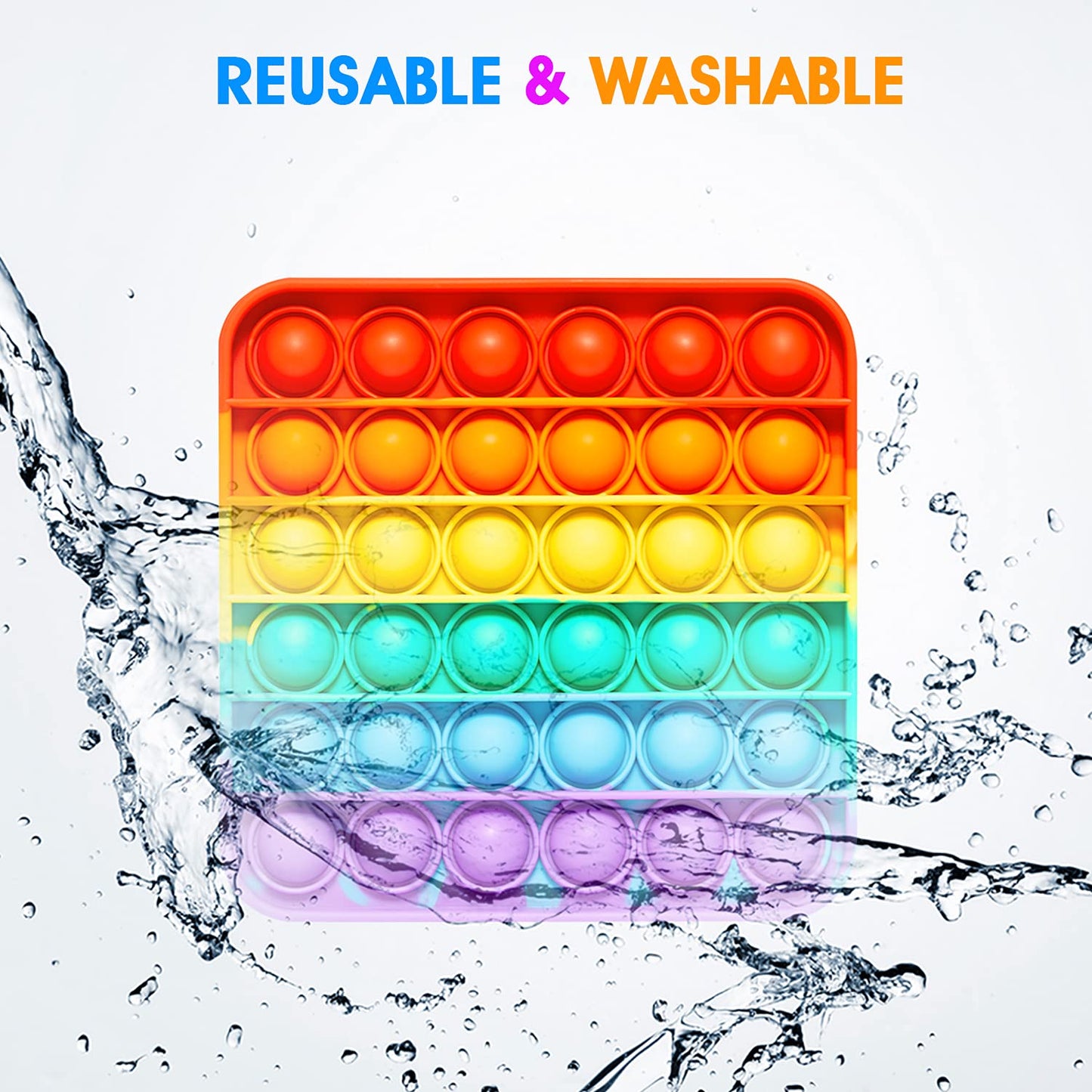 Push Pop Bubble Fidget Sensory Toy - For Autism, Stress, Anxiety - Kids And Adults (Rainbow Square)