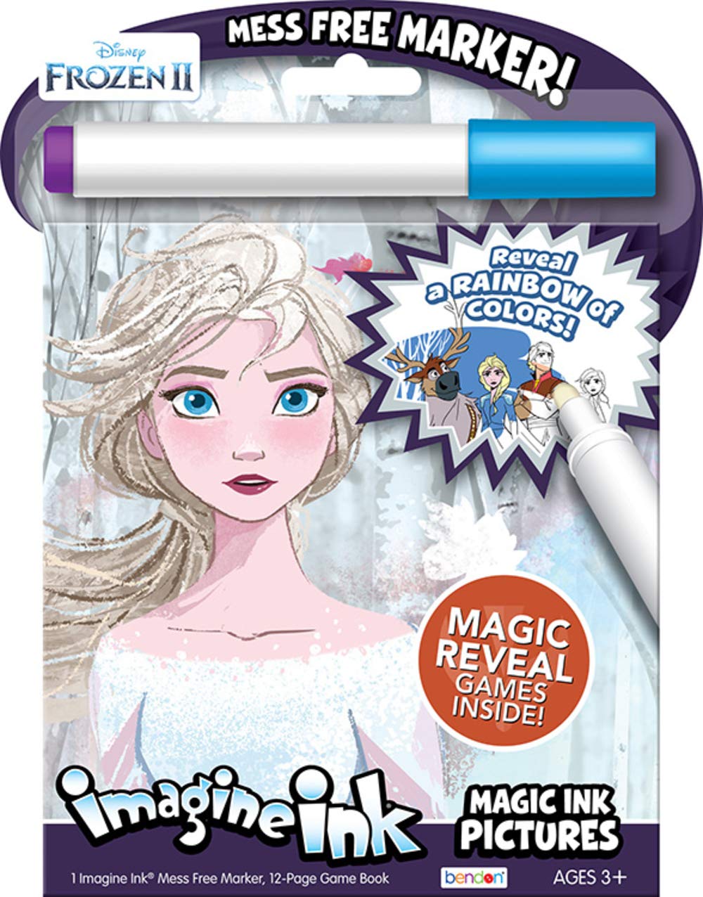 Bendon Imagine Ink Coloring Game Book, Magic Ink Pictures, Mess Free Marker (Frozen II)