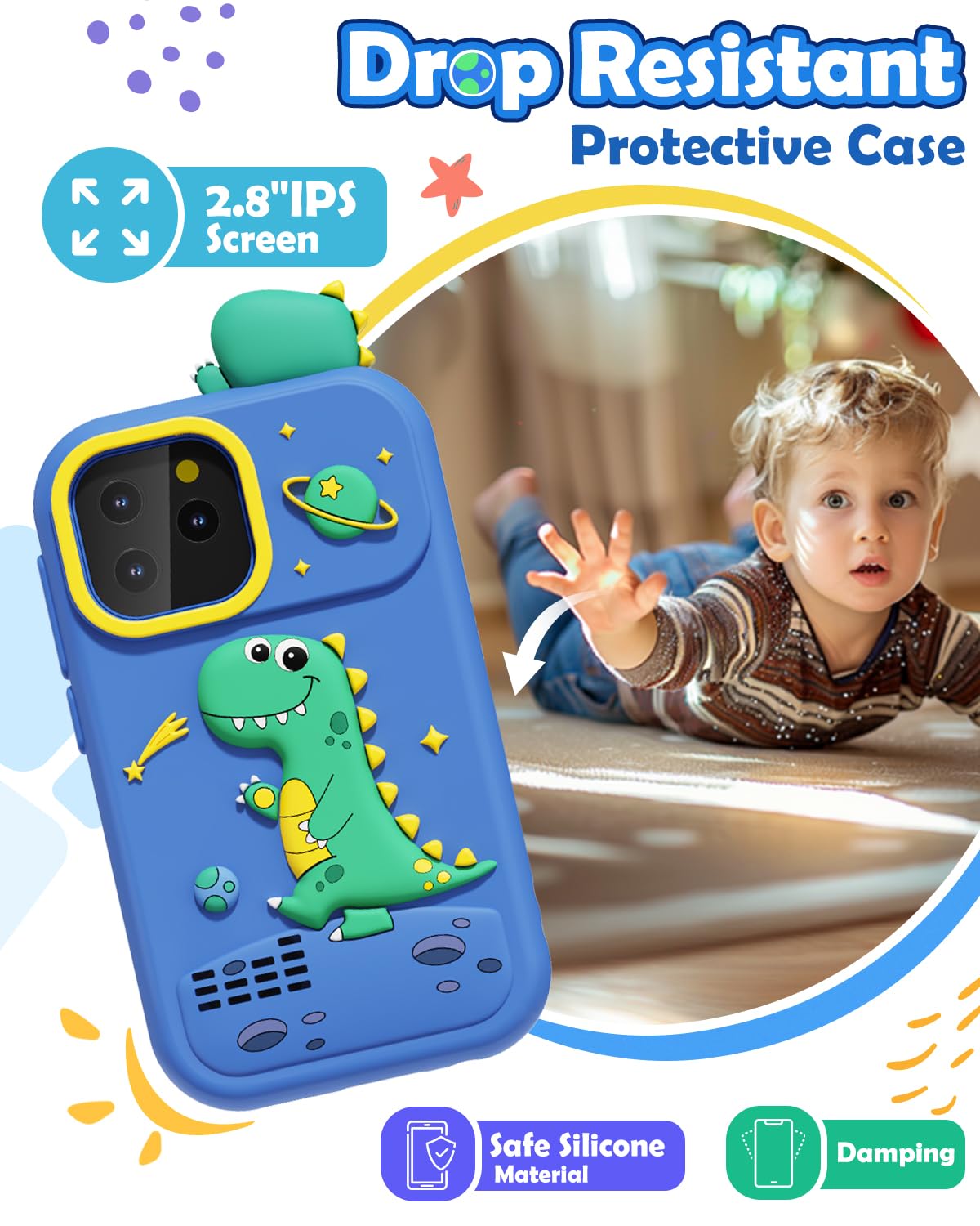 Sueseip Smart Phone for Kids Toys Age 4-6, Christmas Birthday Gifts Dinosaur Toddler Toys for Boys 5-7, Touchscreen Dual Camera