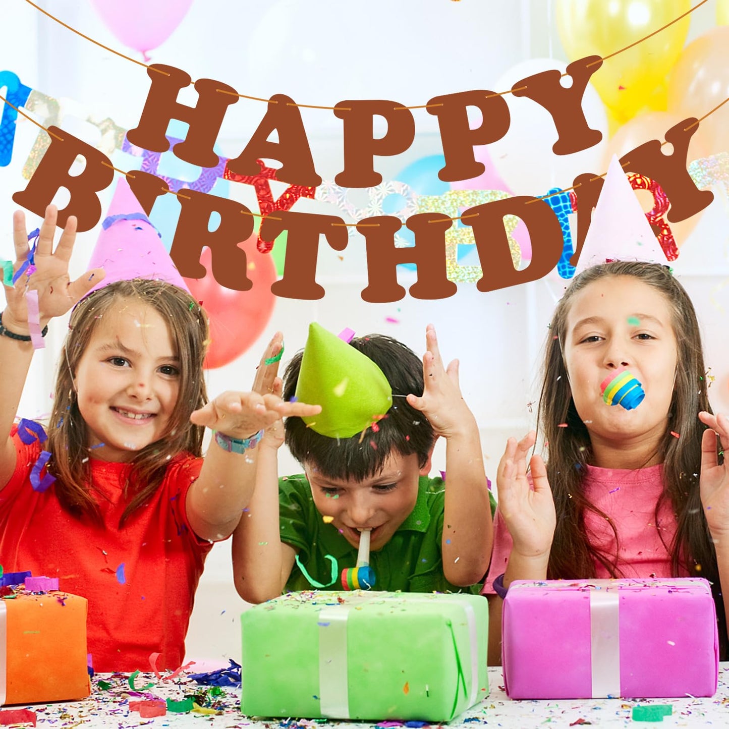 Brown Happy Birthday Banner Sign Happy Birthday Bunting Banner Flag Garland For Kids Boys Baby Birthday Party Decorations Supplies