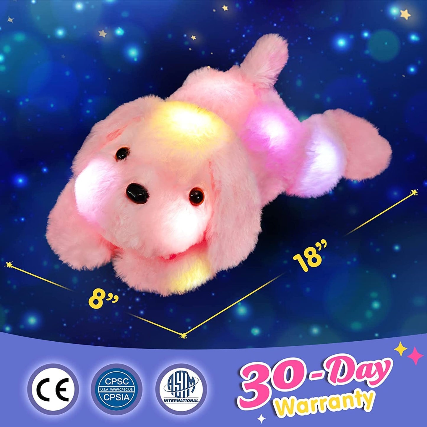 Wewill 18'' Light Up Pink Puppy Dog Led Stuffed Animal With Colorful Night Light Glow Soft Plush Toy Gifts For Kids On Christmas Birthday