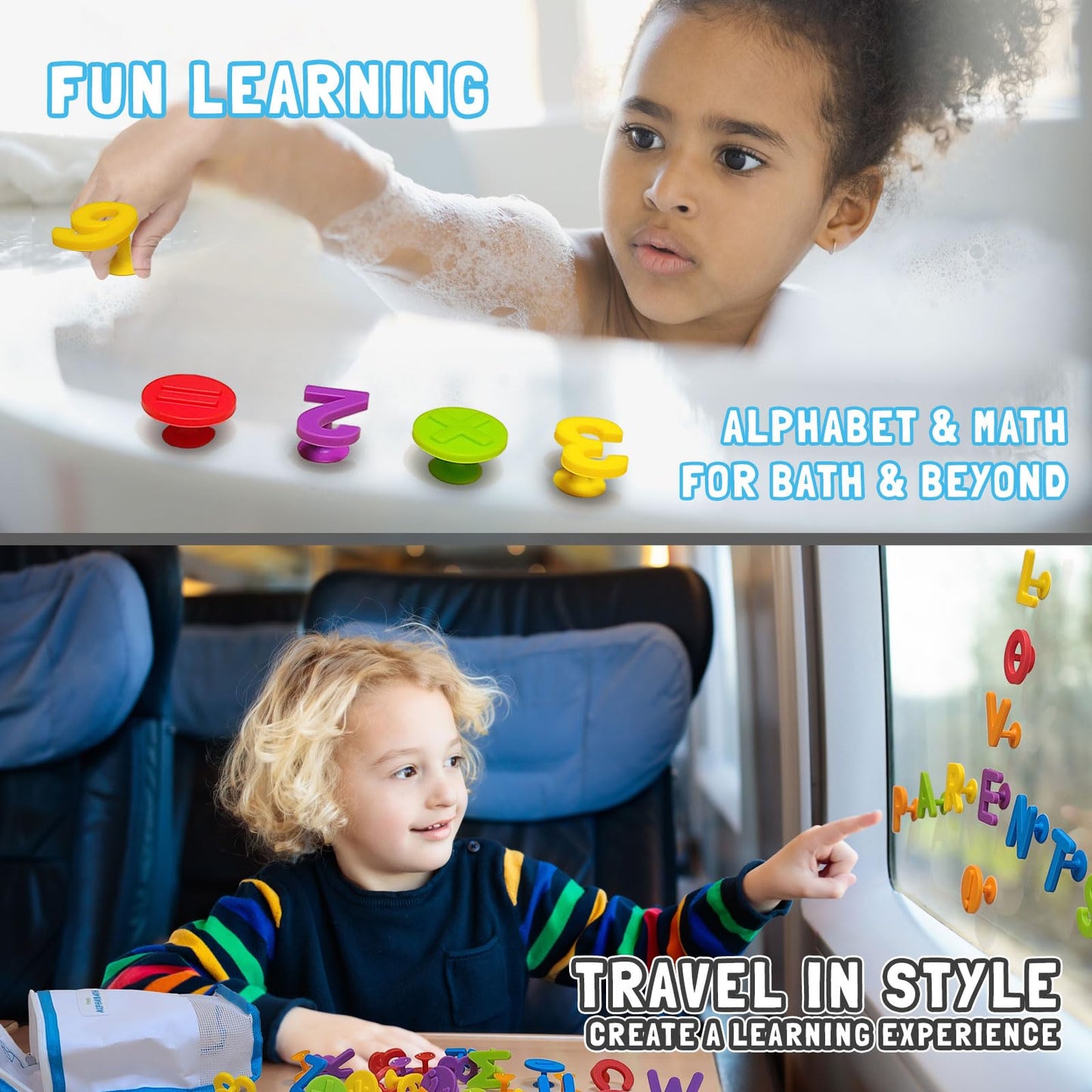 Alphabath Suction Bath Toys Alphabet Letters Numbers 42Pcs Montessori Stimulating Autism Sensory No Mold Free Preschool Daycare