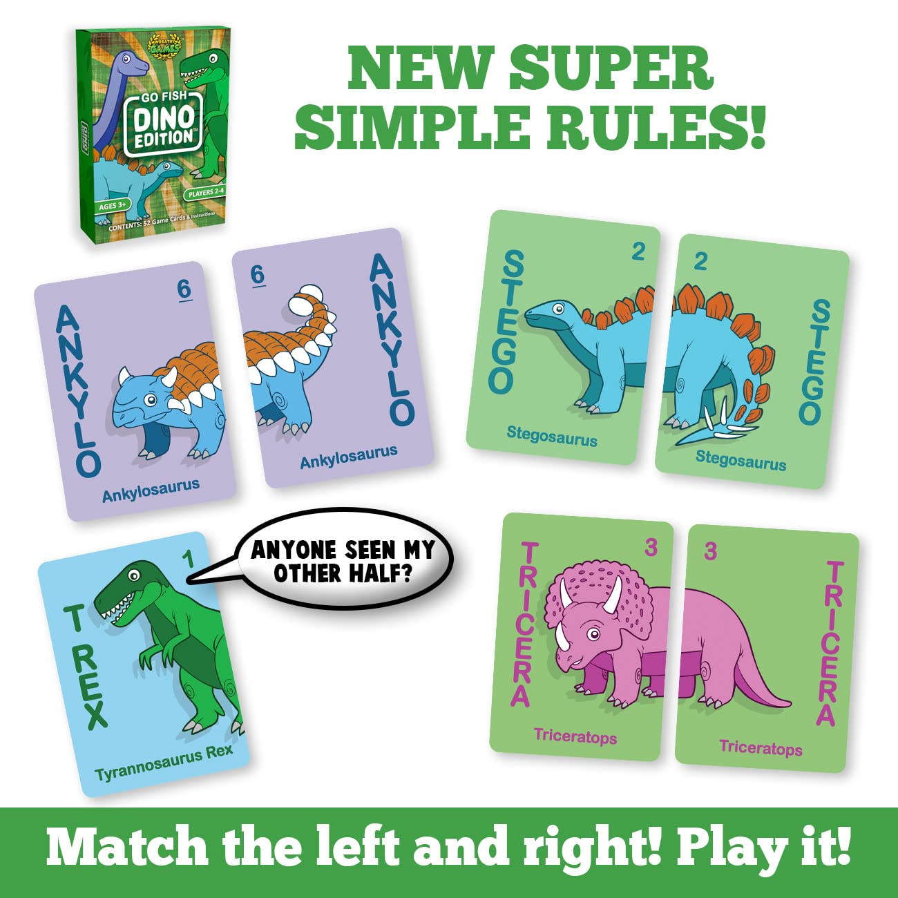 Wreathy Games - Go Fish Dino Edition Card Game Deck - Ages 3 And Up