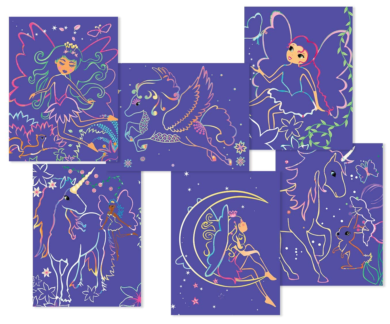 BOX CANDIY Totally Magical Forest Fairies and Unicorns Scratch Art Set in Keepsake Box