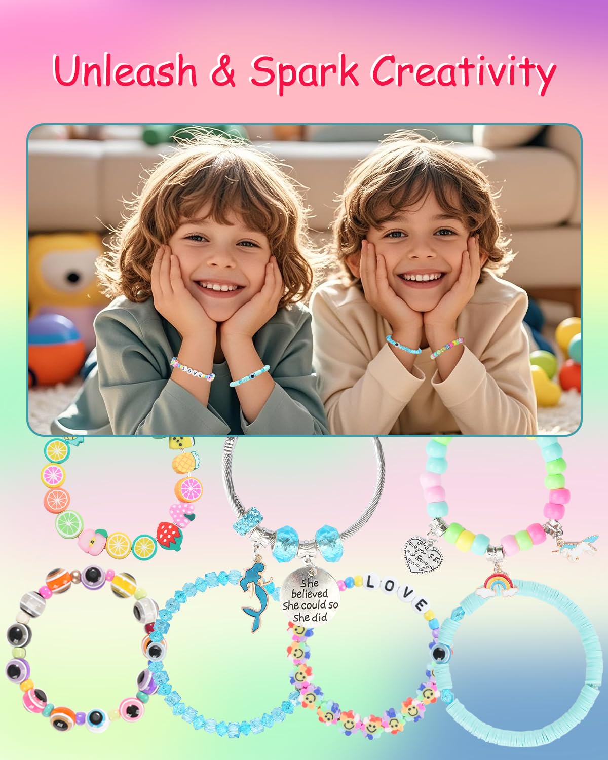LovelyMoon Bracelet Making Kit 3400 Pcs Beads for Charm Friendship Jewelry Making Supplies Unicorn Mermaid Art Crafts Birthday C
