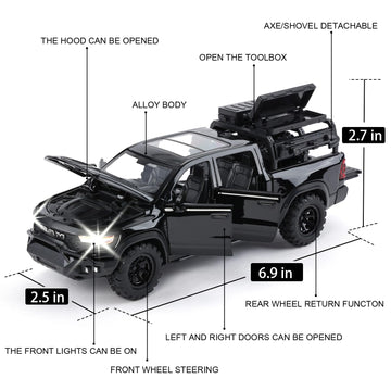 Toy Dodge Mammoth Pickup Truck Model Car Vehicle Toy for Kids Boys 3+ Years, Diecast Metal Truck with Sound and Light, 1:32 Allo