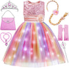 Davvew Princess Dresses For Girls Light Up Rainbow Dress Toddler Costume For Halloween Christmas Brithday Wedding Party