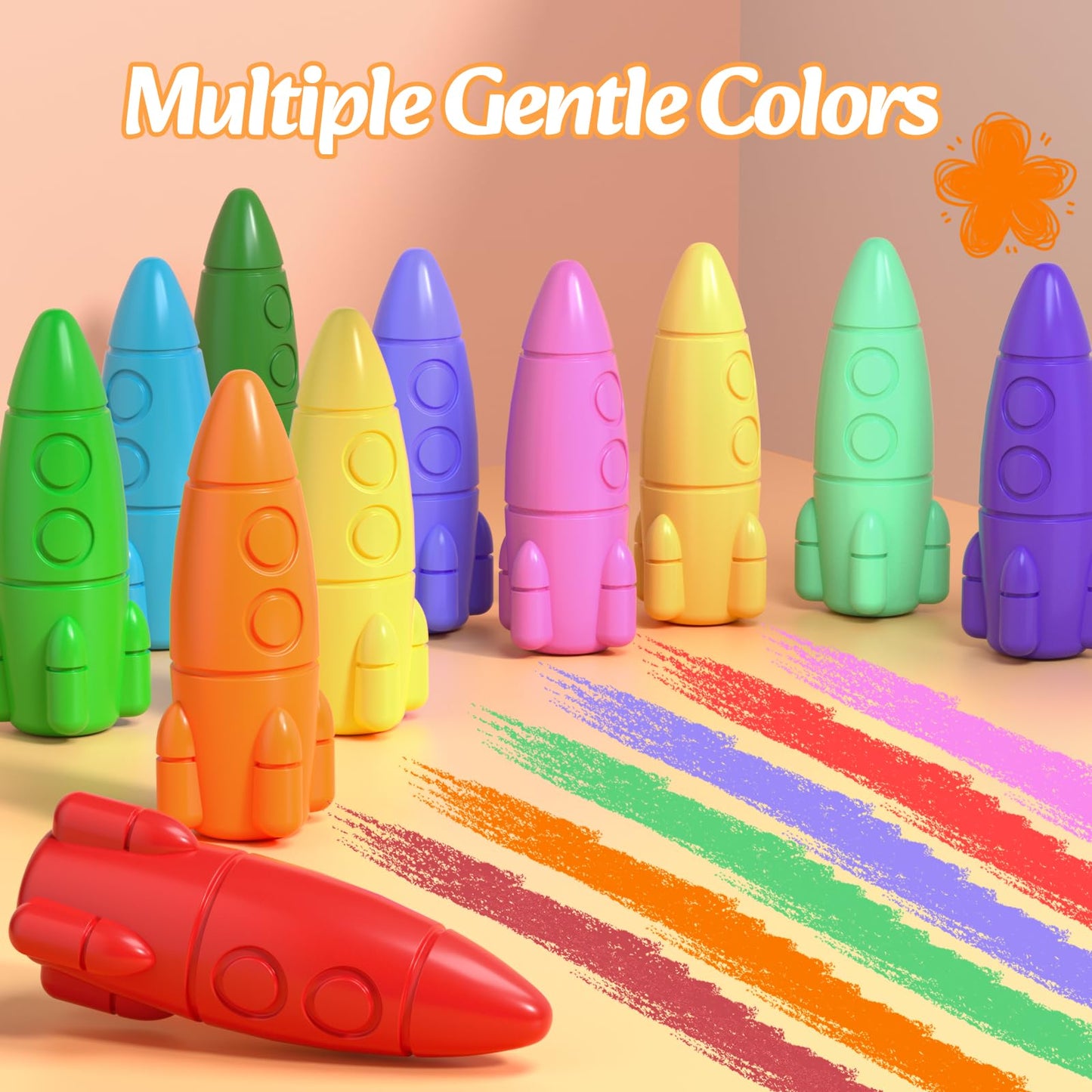 Jupitearth 24 Rocket Crayons, Non Toxic Washable Toddler Crayons, Rocket Crayons With Easy-To-Hold For Toddlers, Crayons For Kid
