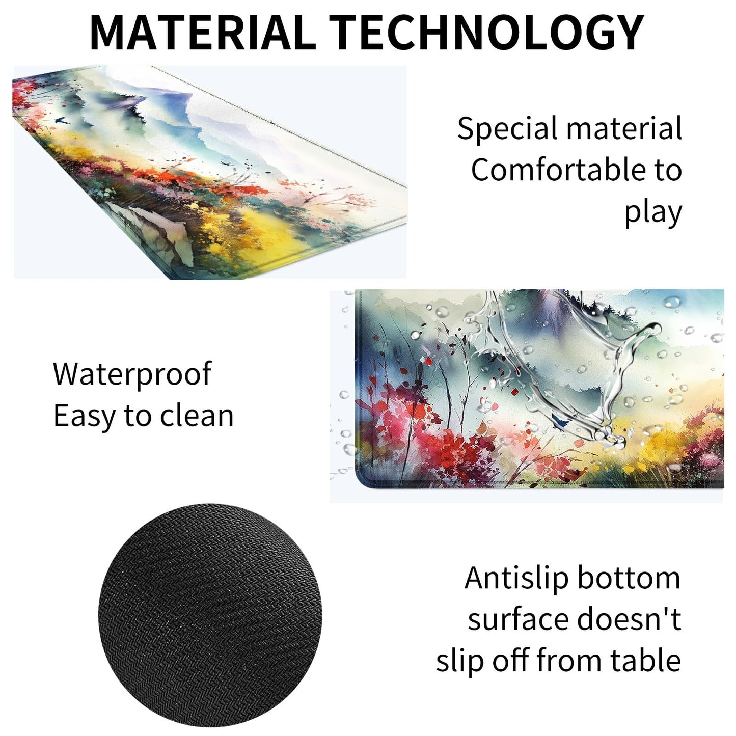 MTG & TCG Playmat, 24'' x 14'' Game Mat for Table, Perfect for Card Games, Watercolor Mountains Flowers