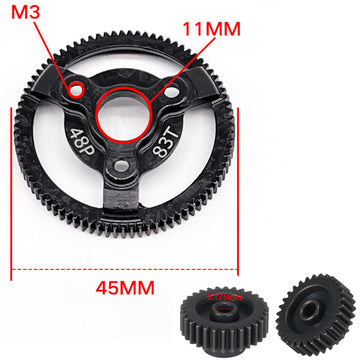 48P 83T Spur Gear Hardened Steel Transmission Gears with 18T 19T 20T 21T Pinions Gear 1/8 inch 3.175mm Hole Upgrade Parts for Tr