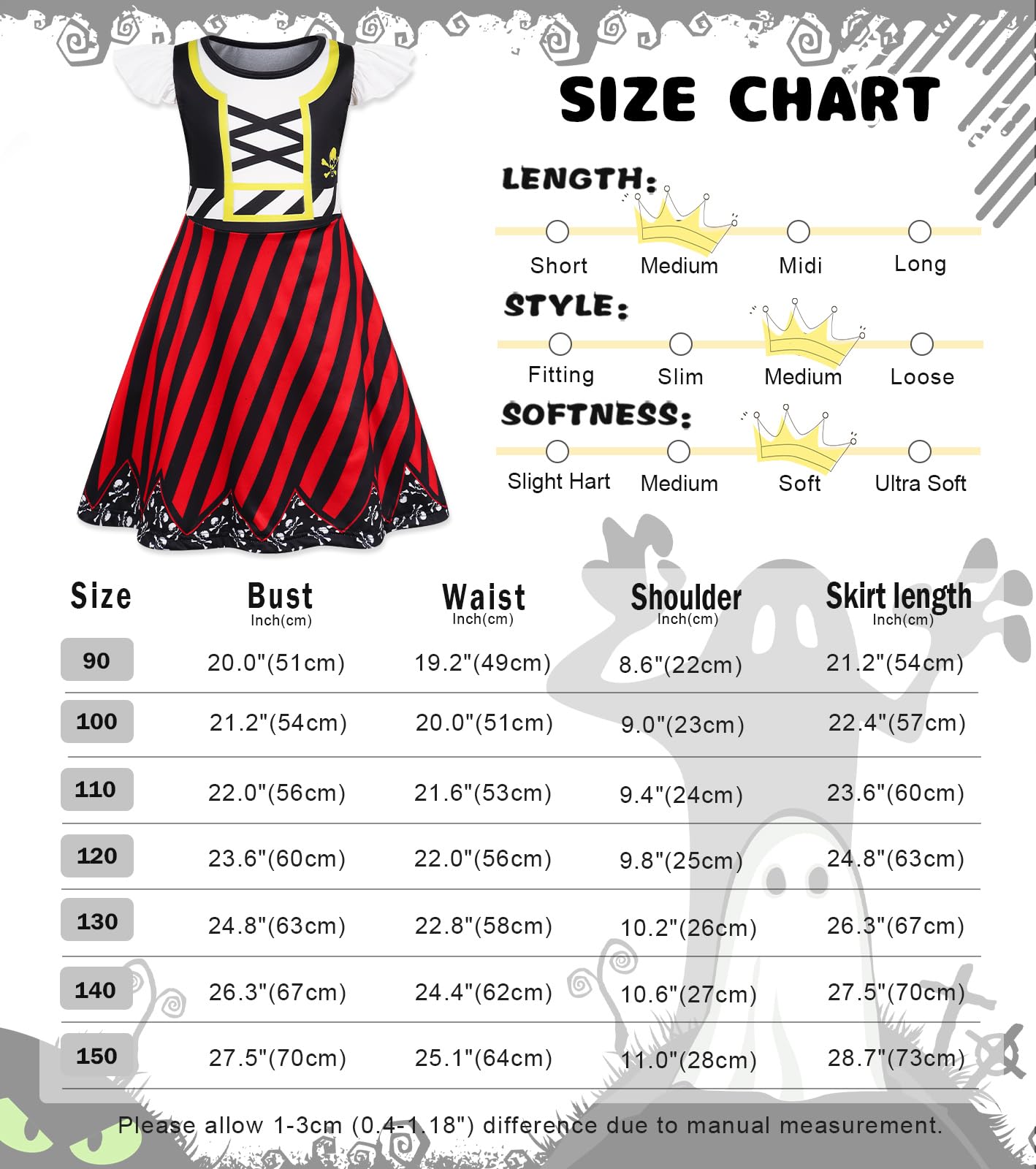 Eledobby Pirate Dress for Girls Kids Pirate Costume Halloween Dress Up Buccaneer Outfits Birthday Party Cosplay Dresses 5T 6X