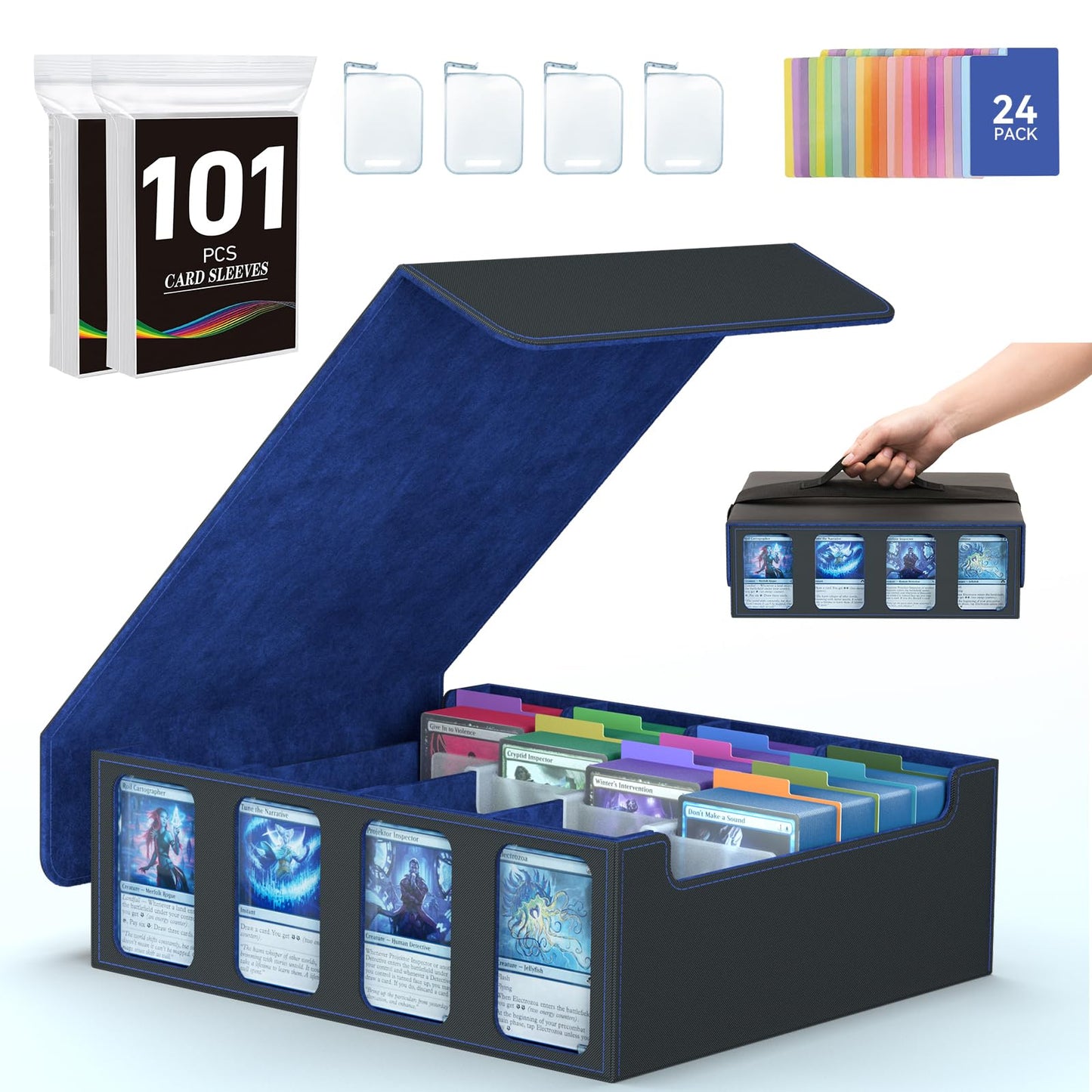 Senvini 4-Row Trading Card Storage Box, Bulk Cards Case For 3200+ Mtg Tcg Magic Playing Game Card Organizer, Commander Deck Box