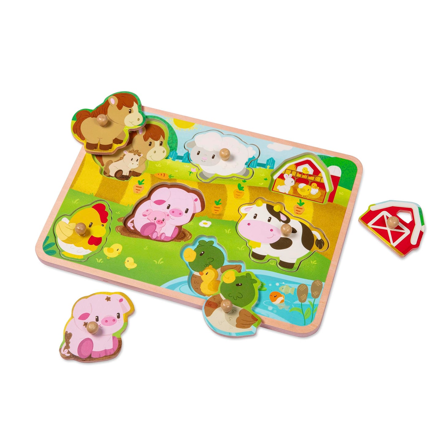 Battat- Wooden Peg Puzzle- Farm Animals Puzzle For Toddlers- Wooden Toys- Educational Toys- 2 Years + Wooden Peg Puzzle: Farmland Animals