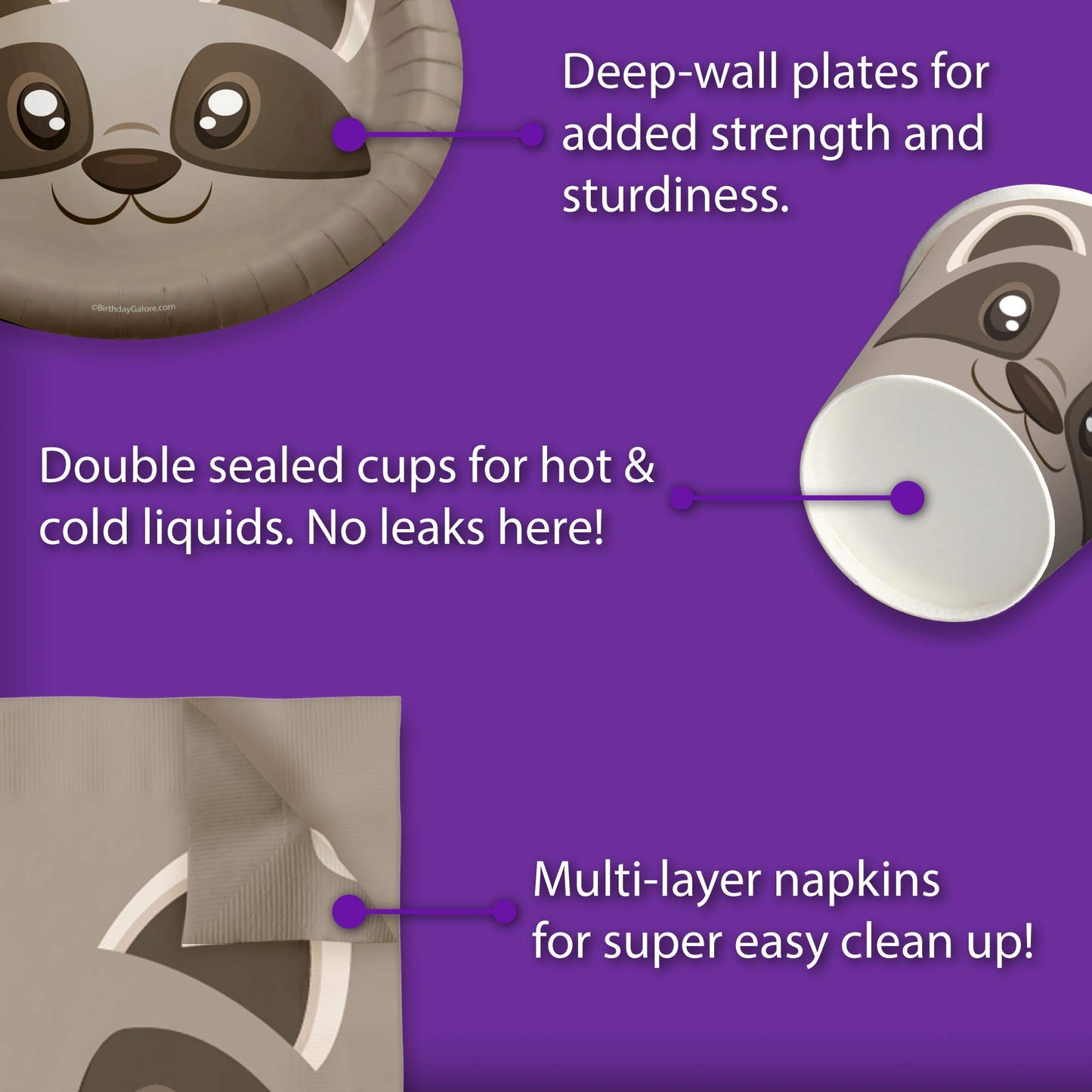 Raccoon Birthday Party Supplies Set Plates Napkins Cups Tableware Kit For 16