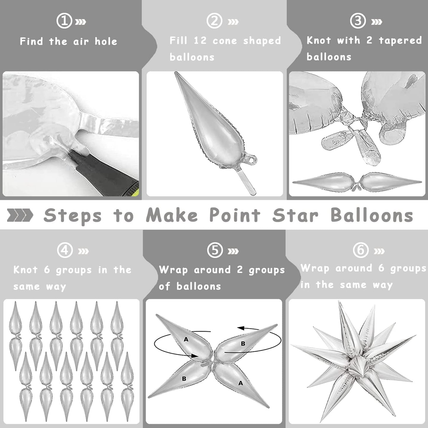 Funtoob Silver Star Balloons Metallic Star Foil Balloons Silver Star Cone Balloons Starburst Balloon Spike Balloons For Birthday