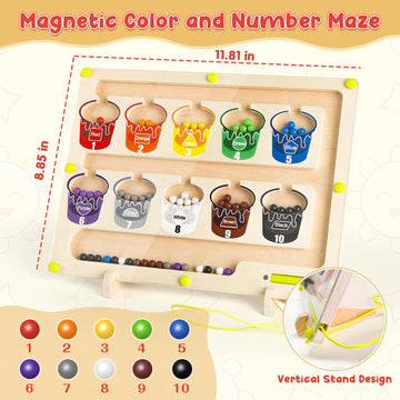 Magnetic Color and Number Maze, Montessori Magnet Puzzles Board Toys for Kids, Education Counting & Matching for Preschool Learn