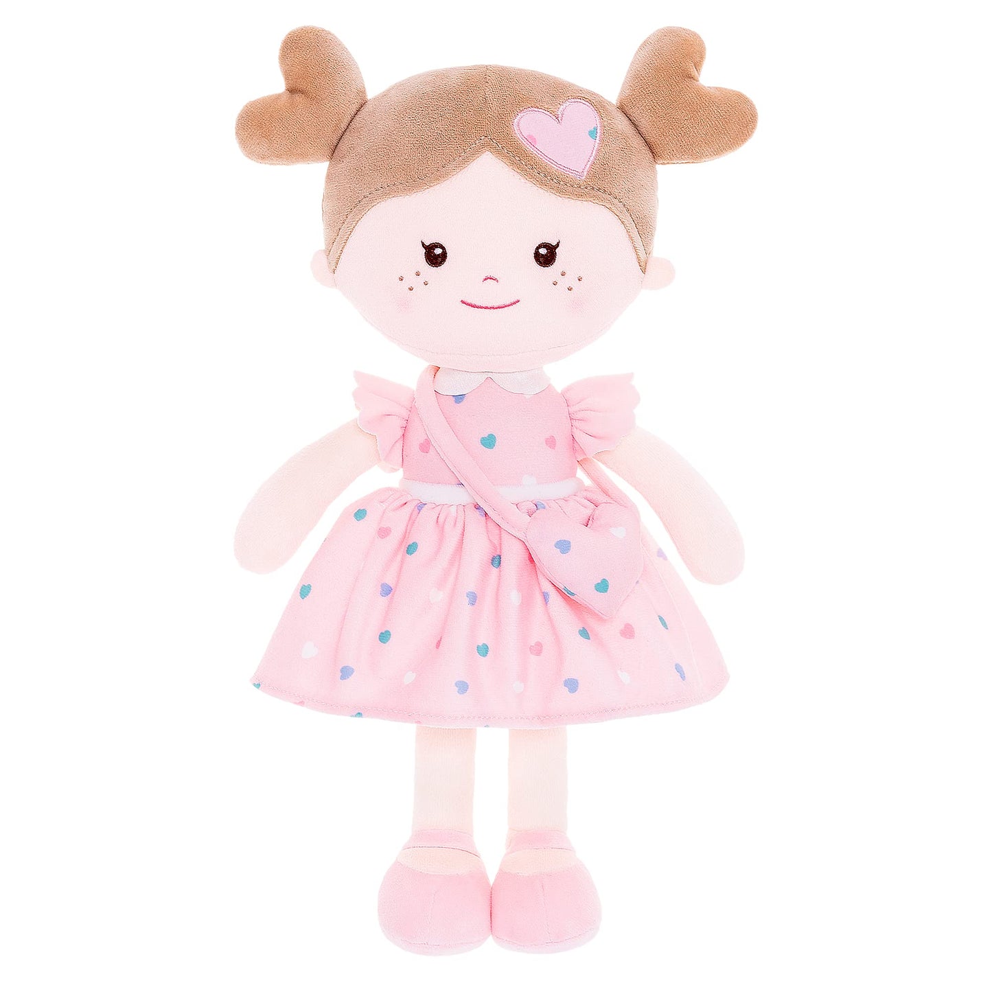 Onetoo First Baby Doll Plush Rag Doll Soft Baby Doll Girls Sleeping Cuddle Buddy Doll Wear Pink Dress 14'