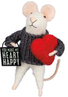 Primitives By Kathy Mouse - Heart Happy,Grey/White, 1.75X4.5 Inches