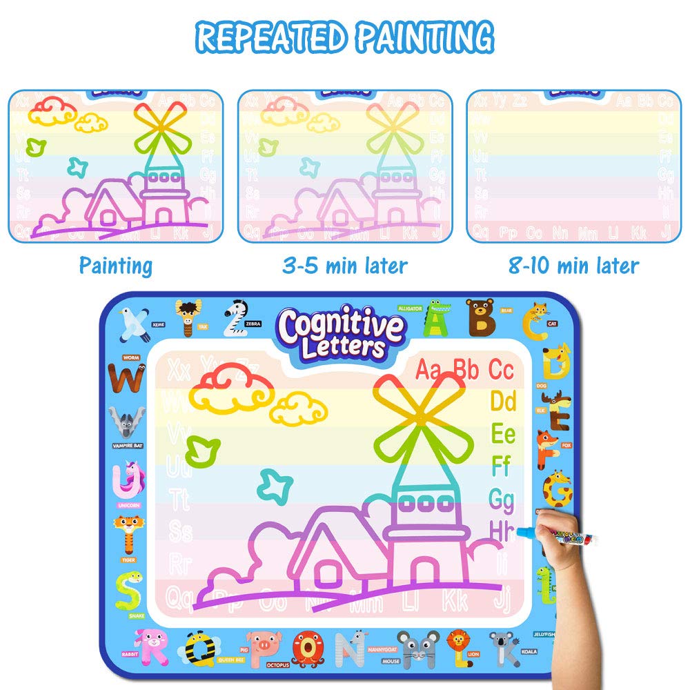 Jasonwell Aqua Water Doodle Mat 40 X 32 Inches Large Magic Drawing Doodling Mat Coloring Mat Educational Toys Christmas Birthday Gifts For Kids Toddler Boys Girls Age 2 3 4 5 6 7 8 Year Old (Alphabet)