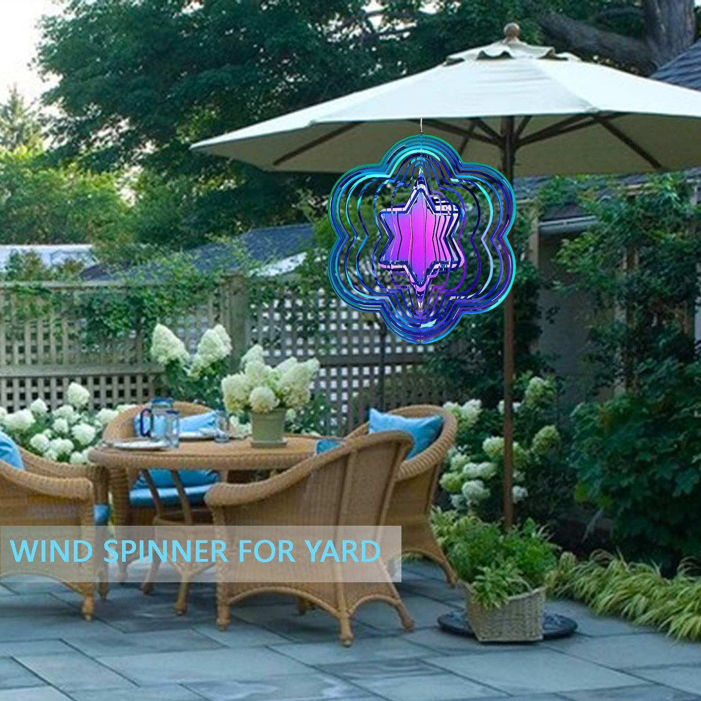 Dinoneyi Wind Spinner Outdoor Metal 3D Wind Spinner Hanging Yard Garden Decor Gifts Stainless Steel Six-Pointed Star Spinners Wi