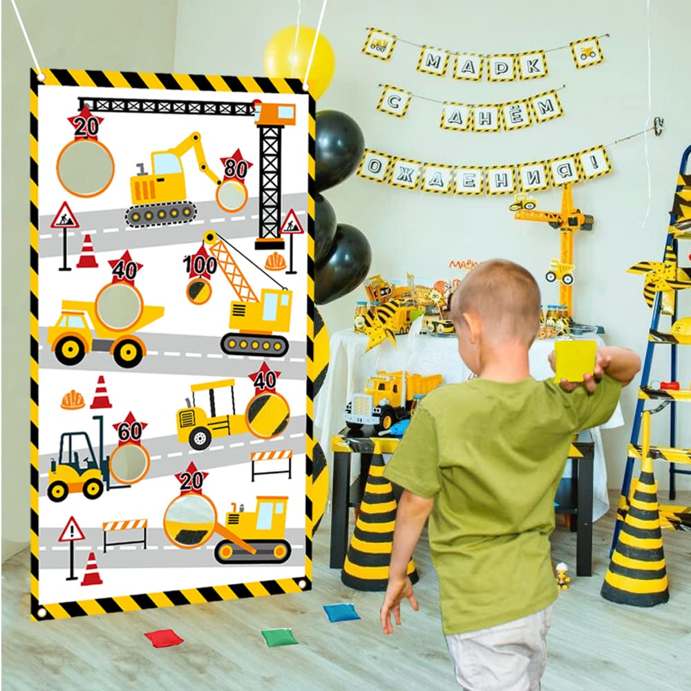 Construction Truck Toss Game Banner With 4 Bean Bags