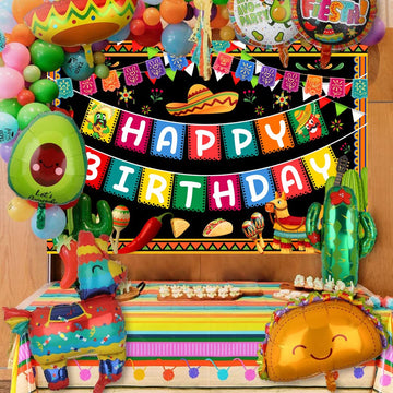 Mexican Happy Birthday Backdrop Mexican Party Decorations 4.9x3.3Ft Fiesta Theme Backdrop Mexico Cinco De Mayo Carnival Decors T