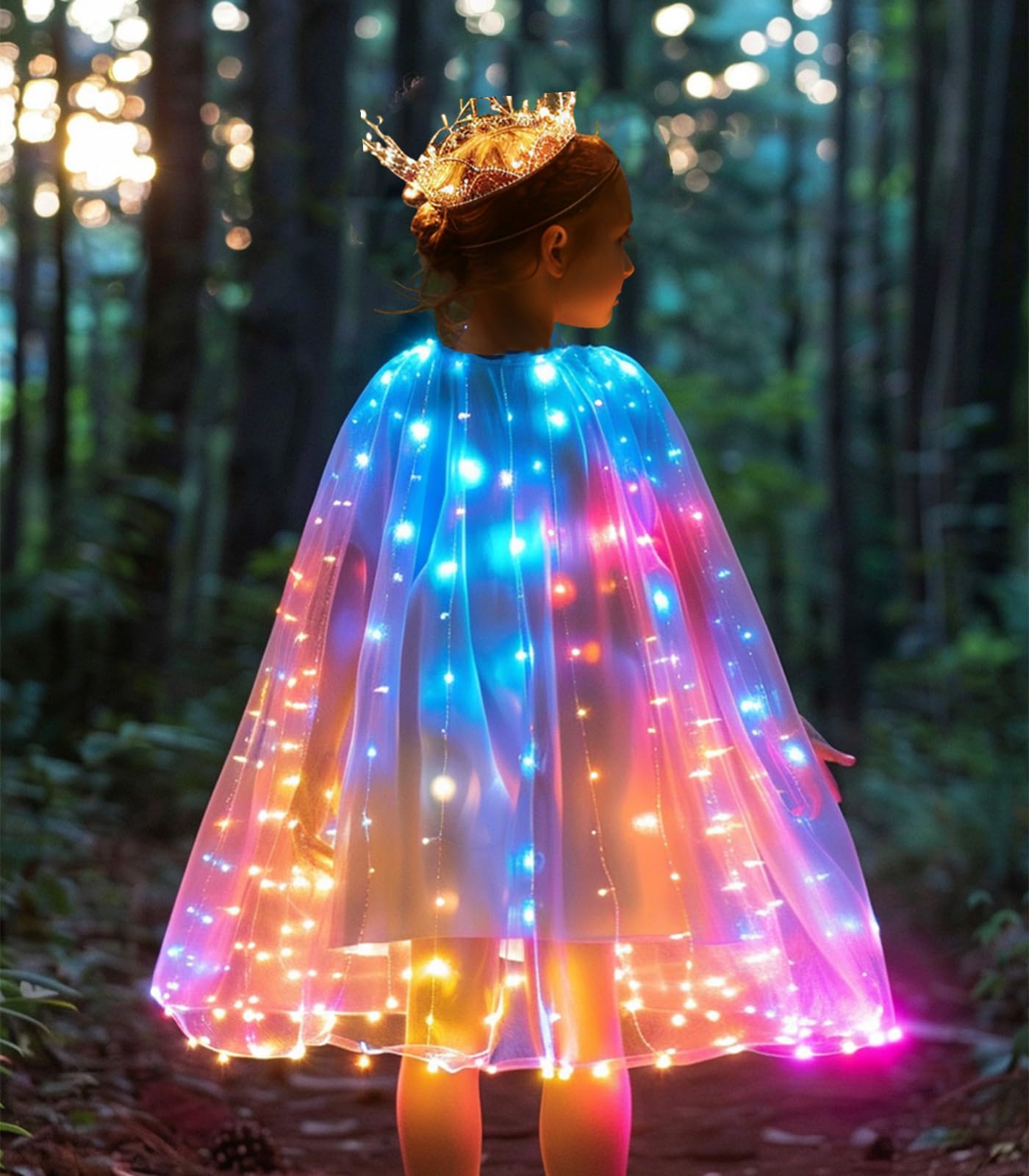 Ledpaty Girls Princess Cape Led Light Up Cloaks Halloween Dress Up With Tiara Crown, Wand,Necklace Pretend Play,Role Play & Dres