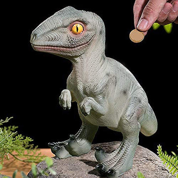 Massjoy Resin Dinosaur Velociraptor Piggy Bank, Boy Birthday Present.