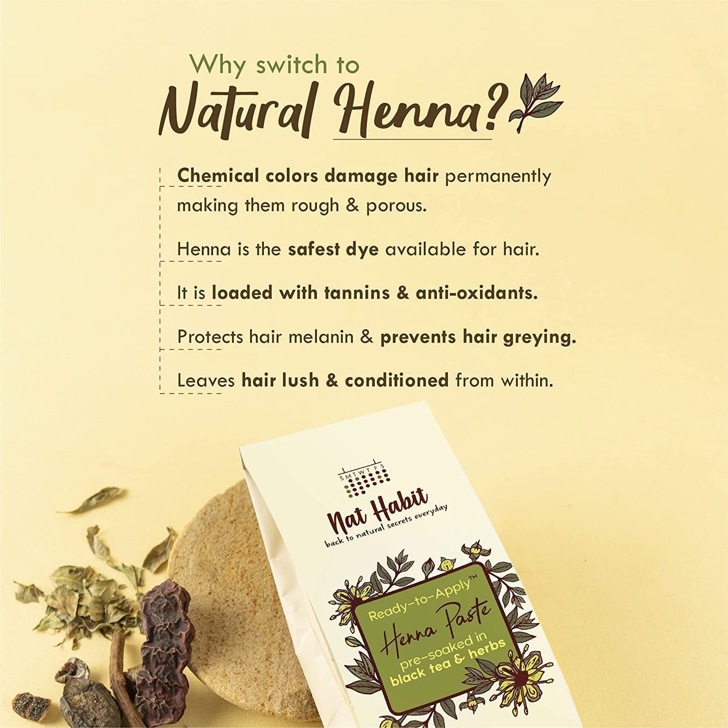 Nat Habit Ready To Apply Henna Paste & Brightning Ubtan Face Wash Combo For Men & Women Natural Glow, Rich Dark Brown Shade Suit