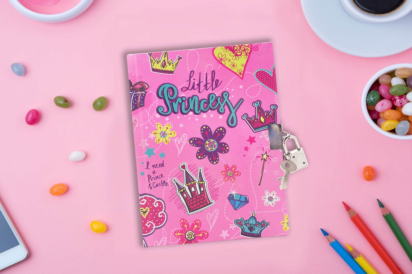 Ginmlyda Girls Diary With Lock For Kids, 7X5.25 Inches 160 Lined Pages Secret Pink Princess Notebook For Girls Journal With Lock For Kids Pre School Writing Drawing Cute Girls Gifts For Birthday