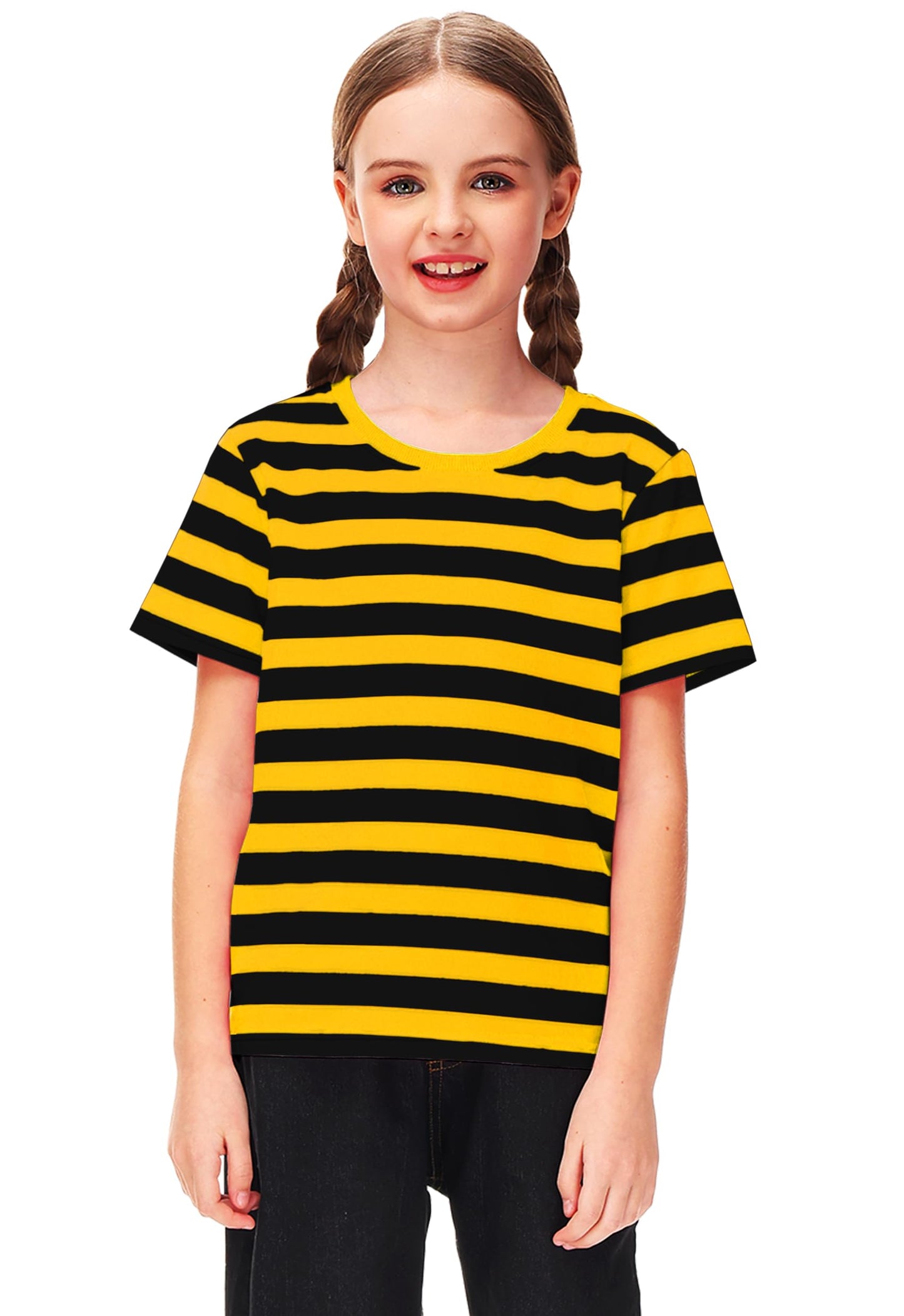 Boys Black Yellow Striped Shirt Girls Bee Costume Kids Summer Short Sleeve Casual Tee Top 13-14 Years