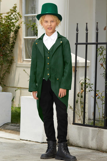 Besserbay Halloween Kid Boys Steampunk Gothic Renaissance Medieval Outfit Pirate Vintage Frock Coat Green 6 Years