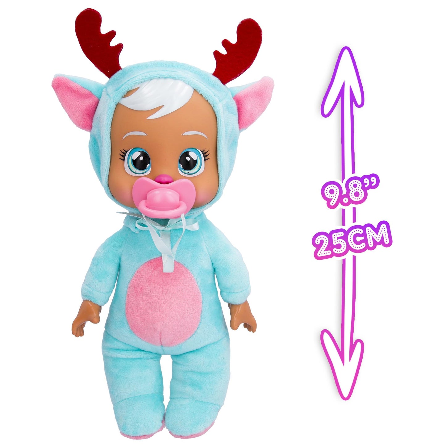 Cry Babies Tiny Cuddles Christmas Eve - 9' Baby Dolls, Cries Real Tears, Blue And Pin Reindeer Themed Pajamas