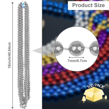 ZYFLSQ 100 Pcs 33'' 7mm Metallic Silver Beads Necklaces, Bulk Mardi Gras Beaded Necklaces, Party Beads Costume Necklaces
