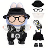 17cm Doll Clothes - 6-Piece Set Hat + Overalls + Shirt + Camera + Glasses + Shoes Cute and enhanced Dolls Outfit Accessories (Black)