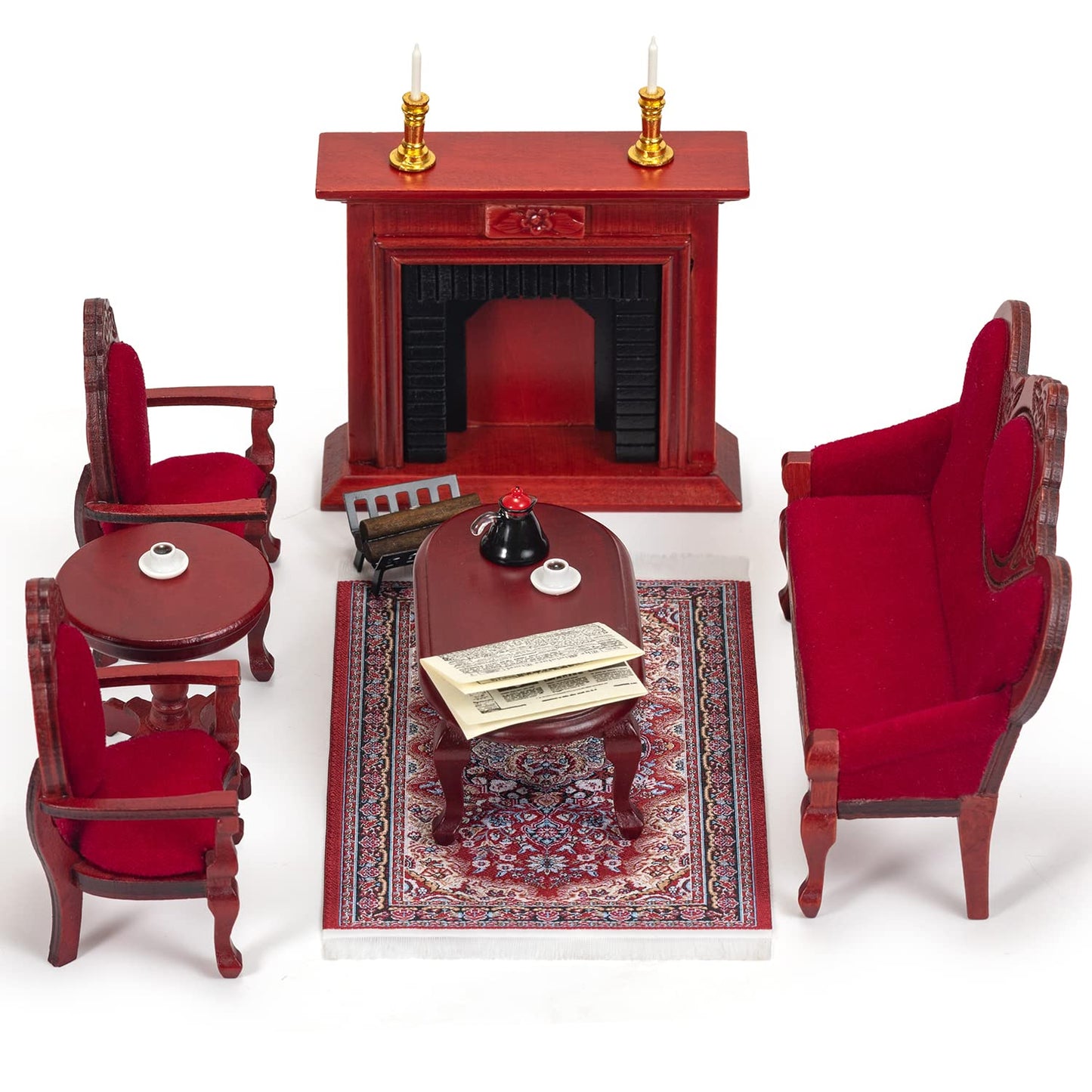 Keldoner Wooden Dollhouse Furniture 1 12 Scale, Doll House Furniture Toys For Dollhouse Living Room Incl Classical Sofa Fireplac