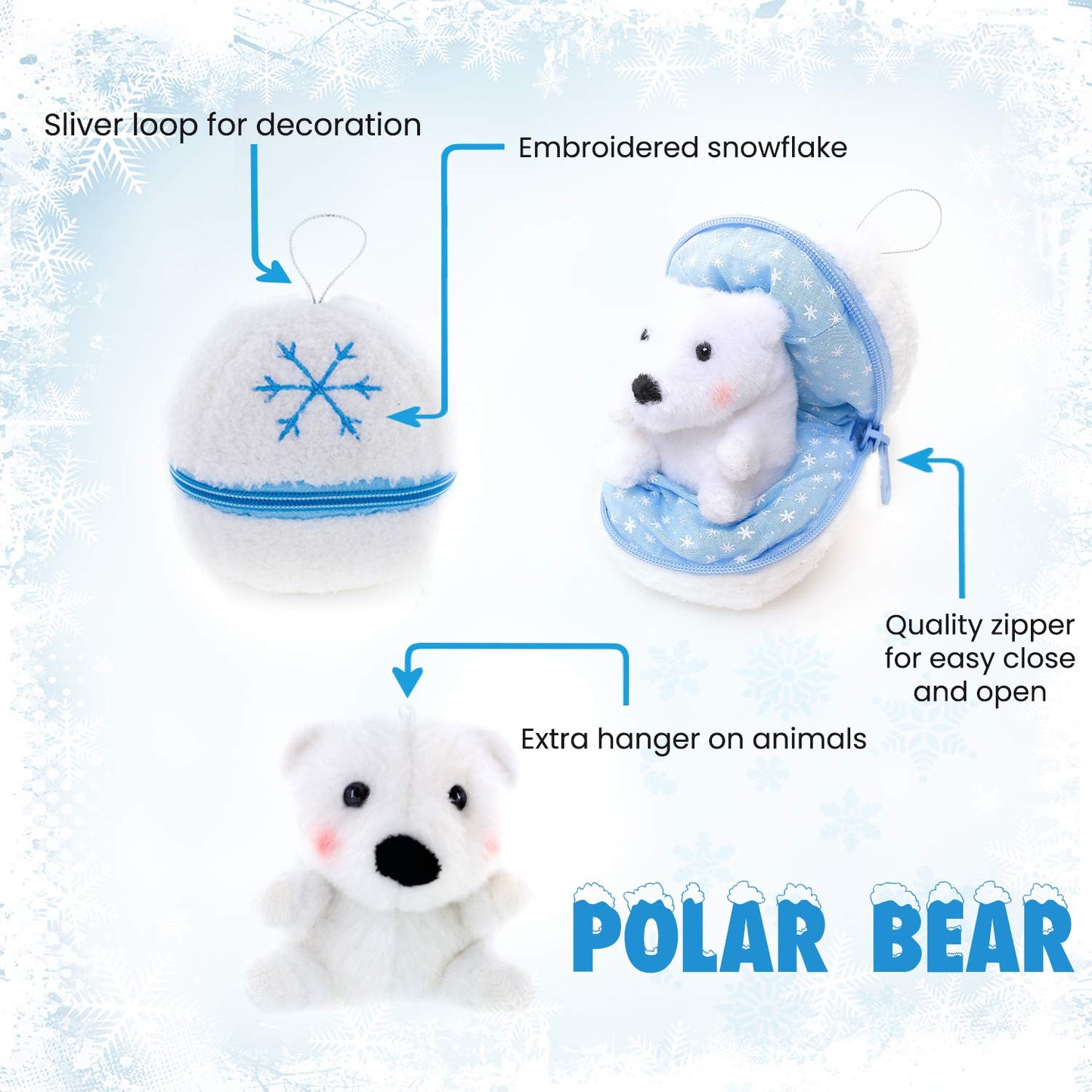 Plushland Snowball Stuffed Zip Up Animal - Polar Bear - Cute Plush Animal Assortment -Wonderful Soft Toy For Families & Friends