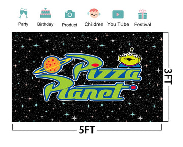 Pizza Planet Backdrop for Birthday Party Decorations Outspace Background for Baby Shower Party Cake Table Decorations Supplies T