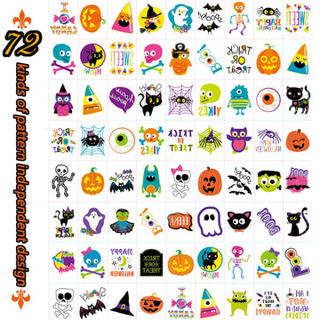 144 Pcs Halloween Temporary Tattoos, Waterproof Pumpkin Tattoos Stickers For Kids Children Party Favors, 72 Patterns Multicolor