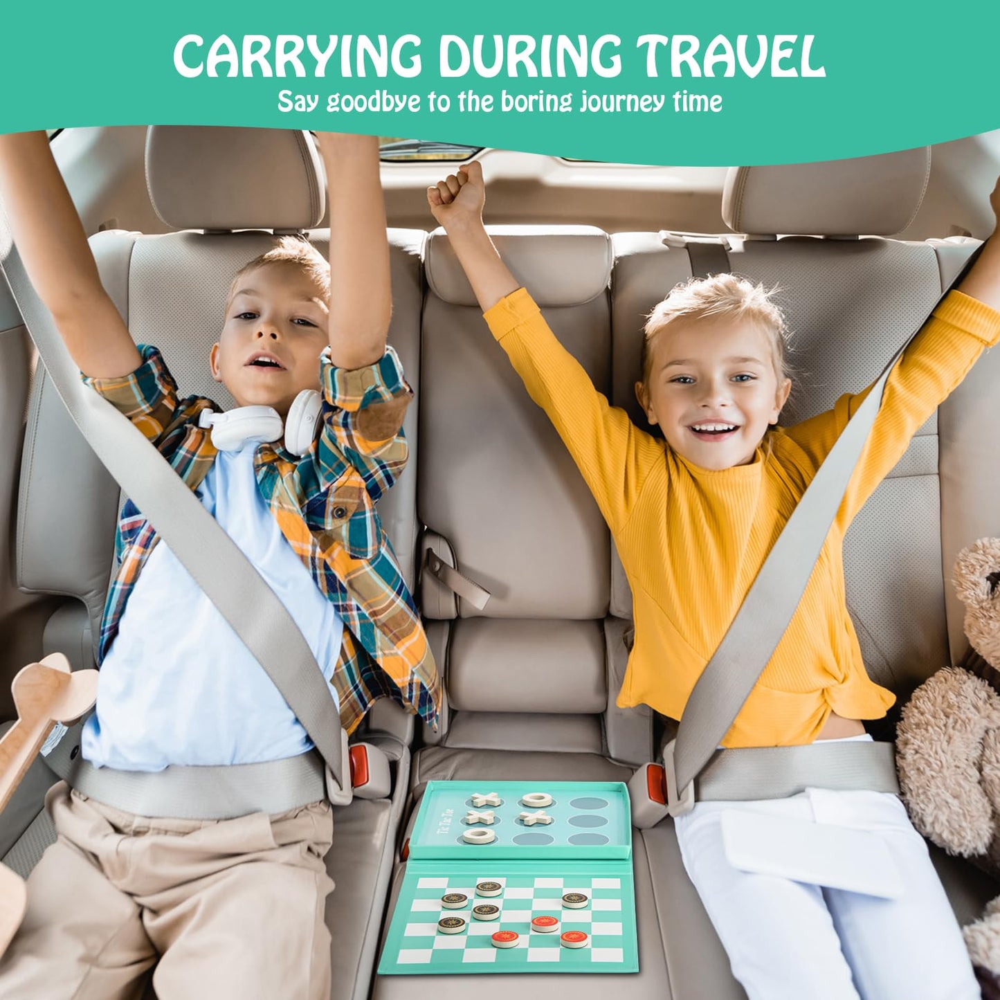 Checkers Board Game For Kids 4-12, 2 In 1 Magnetic Checkers And Tic-Tac-Toe Sets Travel Toys Travel Games, Ideal Gifts For Young Kids 4 5 6 7 8 9